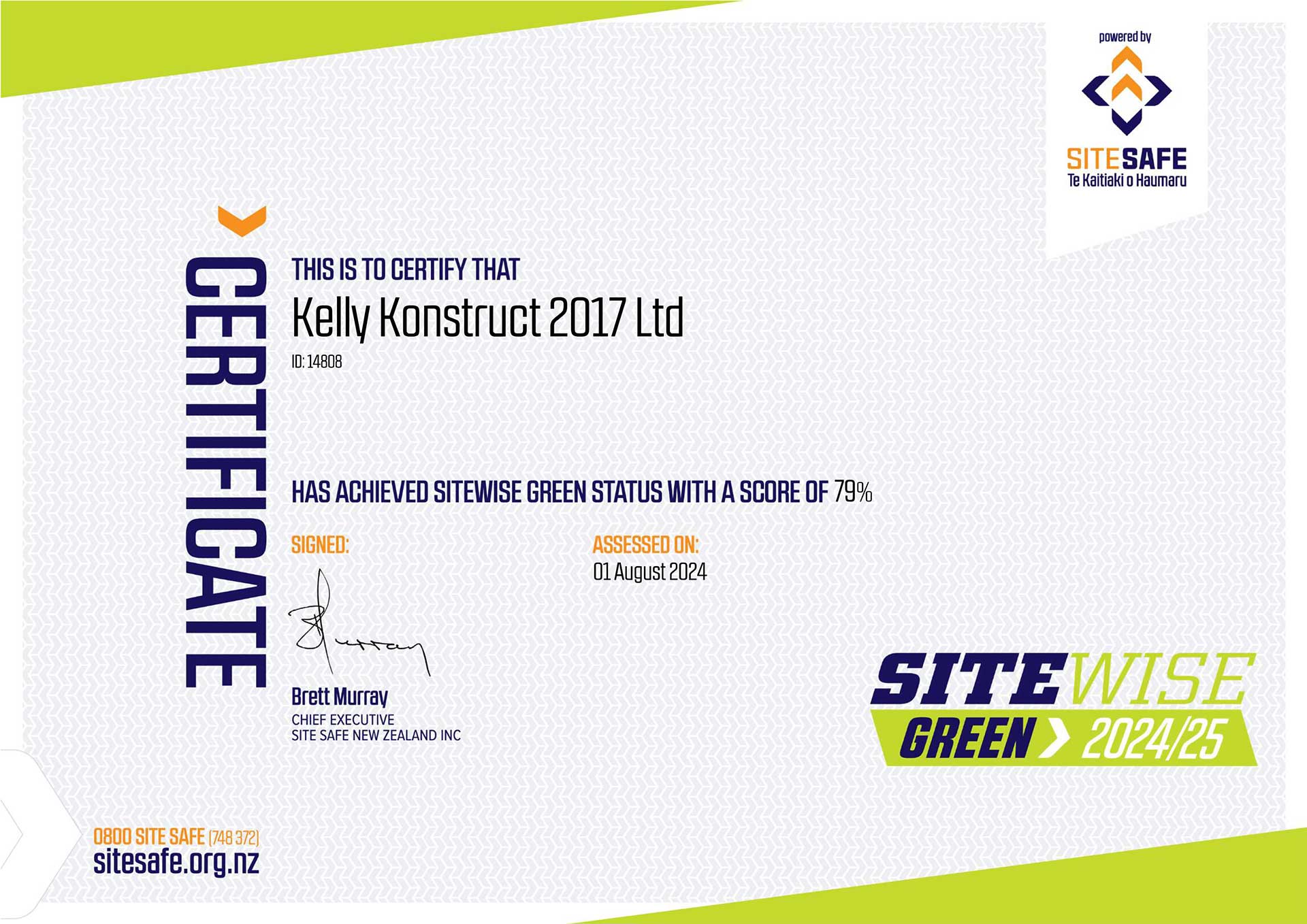 SiteWise Green 2024/25 Certificate